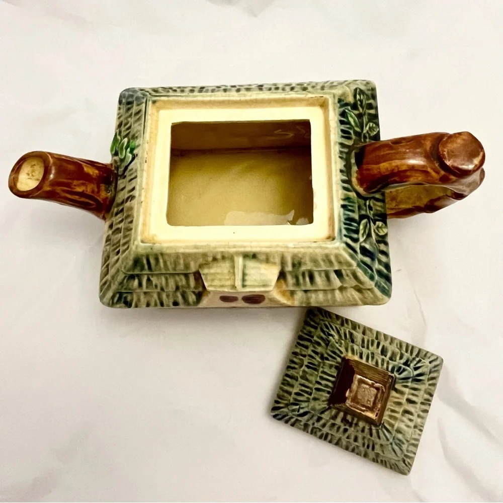 Small English Cottage Inspired Glazed Ceramic Lidded Teapot, Vintage GUC